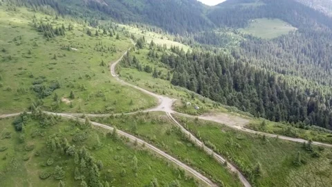 Drone view of mountain roads and tents Stock Footage 137921366