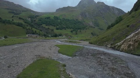 Drone view of mountain valley with river and hills. Stock Footage 318467813