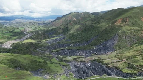 Drone View of Mountain Waterfall and Canyon in Daofu Sichuan China Stock Footage 341499905