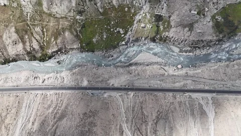 Drone View of Mountain Waterfall and Canyon in Akto Xinjiang China Stock Footage 341609609