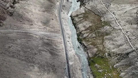 Drone View of Mountain Waterfall and Canyon in Akto Xinjiang China Stock Footage 341613537
