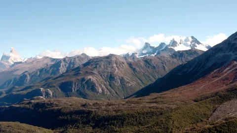 Drone view of mountains and glacial forest in El Chaltén, Patagonia Stock Footage 111833734