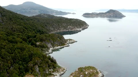 Drone view of mountains and lakes in Tierra del Fuego, Patagonia Stock Footage 111830765