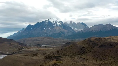 Drone view of mountains and lakes during autumn in Patagonia, Chile Stock Footage 111832598