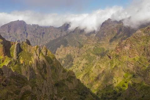 Drone view of mountains buried in clouds Stock Photos