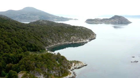 Drone view of mountains, lakes and glacial forest in Tierra del Fuego, Patagonia Stock Footage 111830860