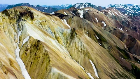 Drone view of mountains of Landmannalaugar Stock Footage 296047771