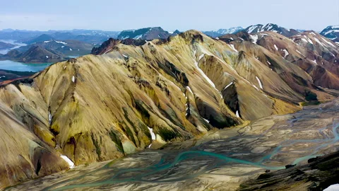 Drone view of mountains of Landmannalaugar Stock Footage 296048324