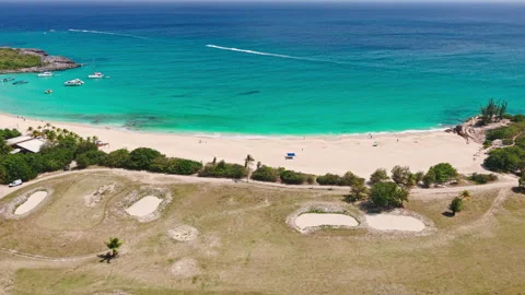 Drone View of Mullet Bay Beach, St. Maarten Island, Turquoise Caribbean Sea and Video stock 339700363