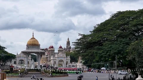 Drone view of Mysore Palace or Amba Vilas palace historic royal residence a.. Video stock 330988260