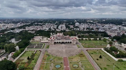 Drone view of Mysore Palace or Amba Vilas historic royal residence amidst t.. Stock-Footage 330988261