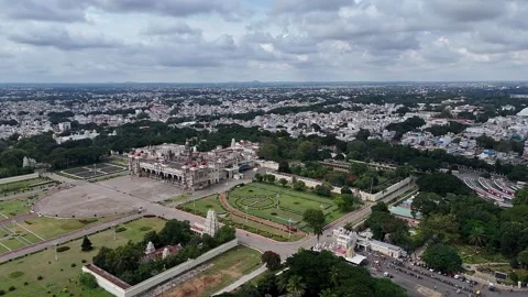 Drone view of Mysore Palace or Amba Vilas historic royal residence amidst t.. Video stock 330988522