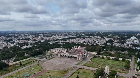 Drone view of Mysore Palace or Amba Vilas historic royal residence amidst t.. Video stock 330988523