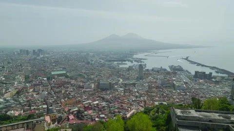 Drone view of Naples and Vesuvius from Castel Sant'Elmo, Campania, Italy, Europe Stock Footage 285407151