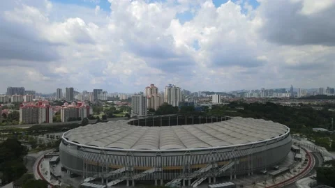 Drone view of National Stadium and Kuala Lumpur City Centre Stock Footage 148425732