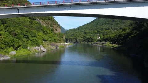 Drone view of the natural environment along the river and bridge. Stock Footage 220640632