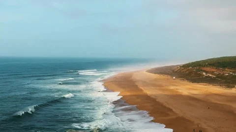 Drone View of Nazare Beach and Atlantic Ocean. Stock Footage 328045343