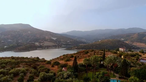 Drone view near Kouris Dam on sun set Stock Footage 123273653