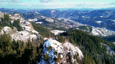 Drone view at "Nevyastata" (The Bride) rocks above Smolyan city in the Rhodopean Stock Footage 242918247