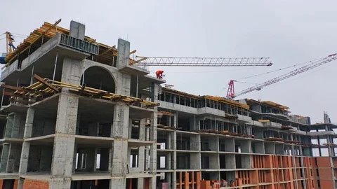 Drone view on a new construction site. Working process Stock Footage 119150685