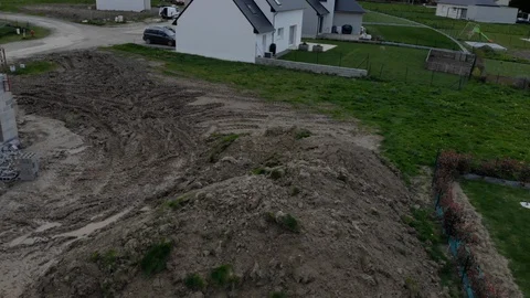 Drone view of new house being constructed Laval, France 25.4.2020 construction Stock Footage 126448197