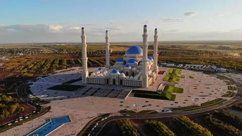 Drone view of the new mosque in Astana. Stock Footage 204932149