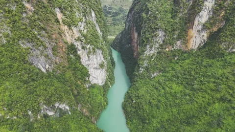 Drone view of Nho Que River winding through Ha Giang Loop, Vietnam – 4K Video stock 325036246