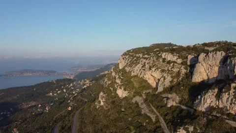 Drone view of Nice coastline and mountains in France Stock Footage 331710497