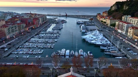 Drone view of Nice, famous resort on Cote d Azur in France, luxury holiday Stock Footage 296299416