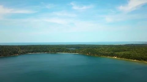 Drone view of Nickerson State Park on Cape Cod, Brewster, Massachusetts Stock Footage 301035214