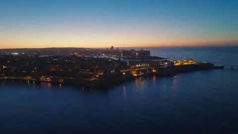 Drone view of night sunset time in Valletta, Malta Stock Footage 278055442