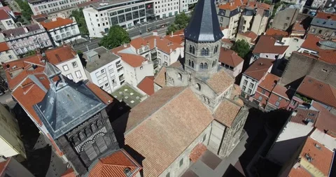 Drone view of Notre Dame du Port Basilica (Clermont-Ferrand) Stock Footage 131833458