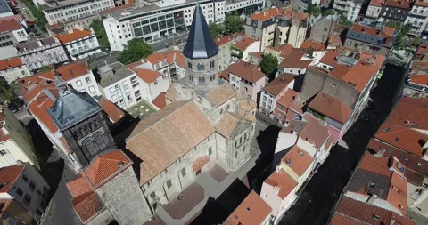 Drone view of Notre Dame du Port Basilica (Clermont-Ferrand) Stock Footage 131833627