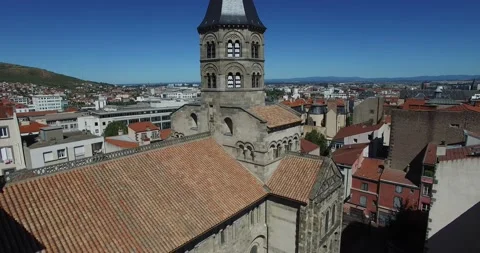 Drone view of Notre Dame du Port Basilica (Clermont-Ferrand) Stock Footage 131833672