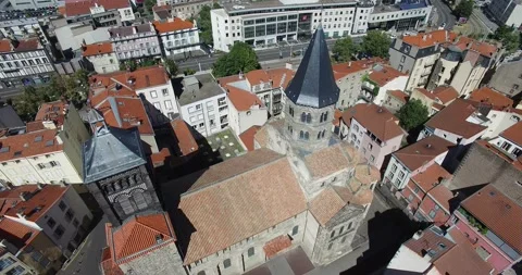 Drone view of Notre Dame du Port Basilica (Clermont-Ferrand) Stock Footage 131833926