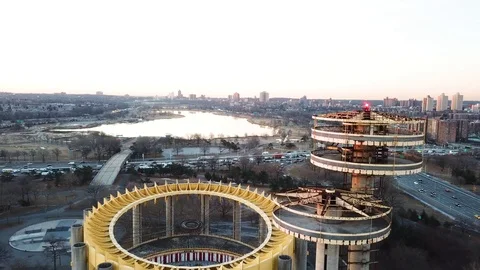 Drone view of NY State Pavillion Flushing NY Stock Footage 104565441