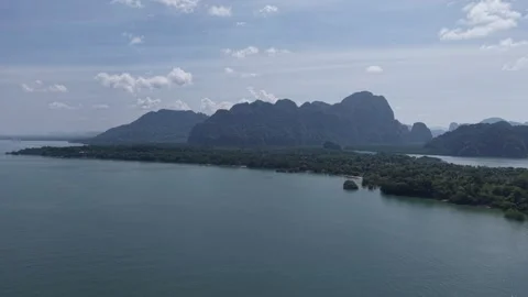 Drone View of Ocean Horizon with Limestone Islands and Soft Blue Sky. Stock Footage 334124748