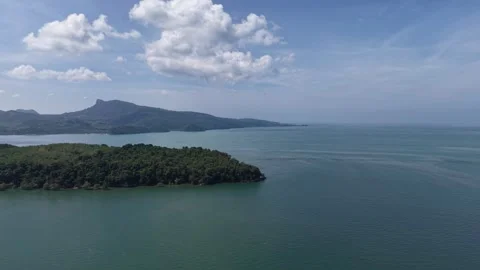 Drone View of Ocean Horizon with Limestone Islands and Soft Blue Sky. Stock Footage 334124789