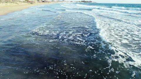 Drone View of Ocean Waves and Coastline on Sunny Day Stock-Footage 330672396