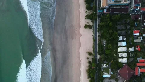 Drone view of ocean waves on sandy beach on Bali islands Stock Footage 133629912