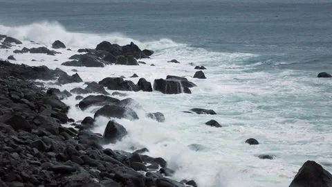 Drone View of the Ocean Waves Splashing . Stock Footage 316217935