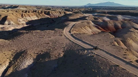 Drone View, Offroad ATV Moving on Desert Road. Vehicle in Wilderness of Utah USA Stock Footage 346676923