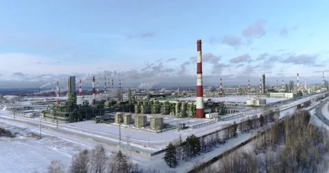 Drone view of an oil refinery or chemical plant Stock Footage 132108730
