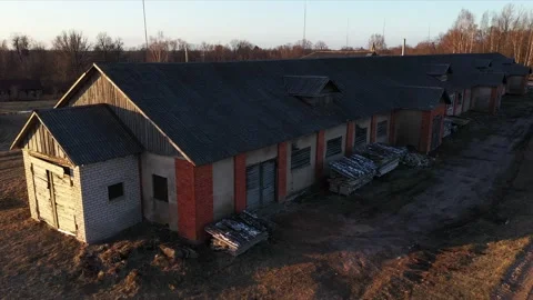 Drone View of Old Abandoned Brick Farmhouse, Revealing Dirt Road, Parallax Stock-Footage 151928269
