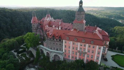 Drone view of the old German castle in the mountains Stock Footage 282172550