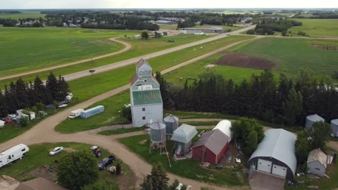 Drone view of an old grain elevator near the village of Bon Accord, Alberta, Can Stock Footage 245831518
