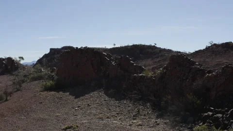 Drone view of old, man made wall, and mountains Stock Footage 191030489