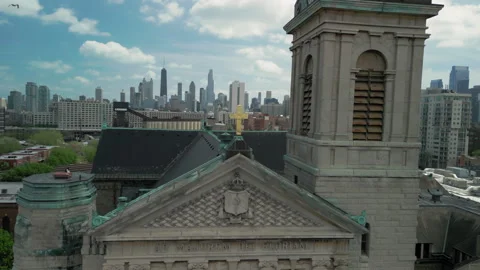 Drone view of old temple or catholic St John Cantius Church church in downtown Stock-Footage 274667187