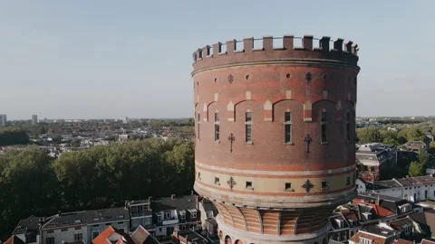 Drone view of old tower in small old European city in summer Video stock 196837181