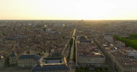 Drone view of the old town of Bordeaux at sunset, France Stock Footage 259478050